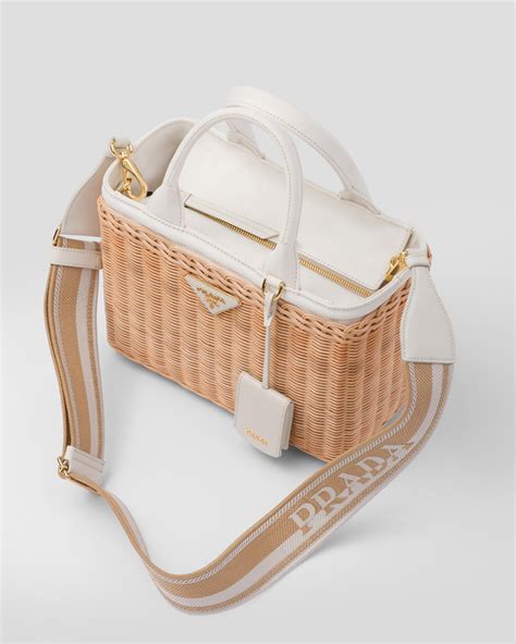 prada tote.|Prada wicker tote.